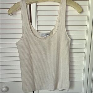 White + Warren Women's Cream Ribbed Cashmere Tank Top. Size Small
